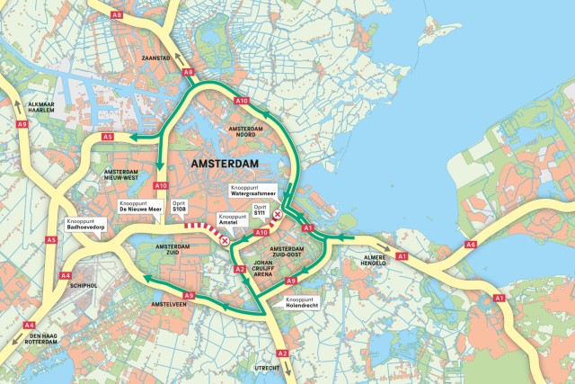 Kaart met de omleidingsroutes tijdens de werkzaamheden